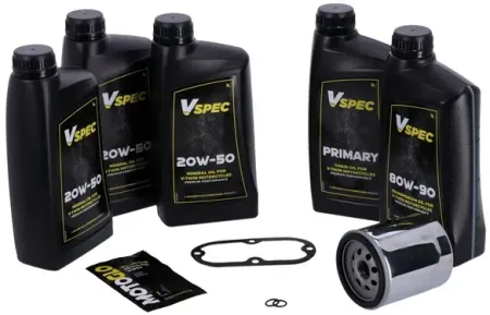 Vspec Mineral Oil Service Kit With Chrome Filter For 1999-2006 Softail & 1999-2005 Dyna (GRBRT15)