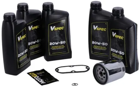 Vspec Fully Synthetic Service Kit With Chrome Filter For 1999-2006 Harley Davidson Softail & 1999-2005 Dyna (GRBRT21)