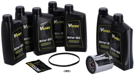 Vspec Fully Synthetic Service Kit With Chrome Filter For 2017-2024 Harley Davidson FLT/Touring & 2017-2024 Trikes (GRBRT35)