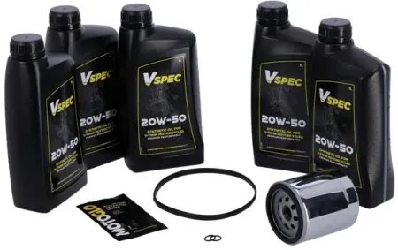 Vspec Fully Synthetic Service Kit With Chrome Filter For 2007-2017 Harley Davidson Softail & 2006-2017 Dyna (GRBRT54)
