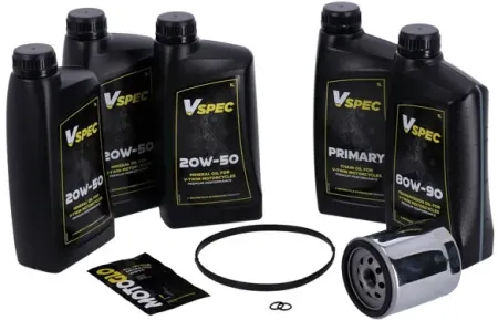 Vspec Mineral Oil Service Kit With Chrome Filter For 2006-2017 Harley Davidson Dyna & 2007-2017 Softail (GRBRT56)