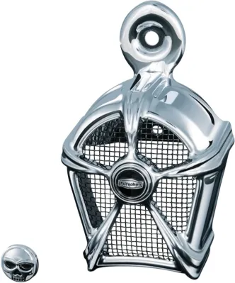 Kuryakyn Mach 2 Horn Cover In Chrome With Black Mesh For Harley Davidson 1995-2023 Motorcycles With Stock Cowbell & Waterfall Horn Cover (7296)