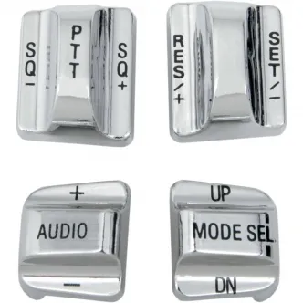 Drag Specialties Switch Cap Kit With Audio/Cruise-Control in Chrome Finish 10-Piece Control Switch Cap Kit For 1996-2013 Models (Except 2011-2013 Softail, 2012-2013 Dyna Glide) (H18-033700-C)