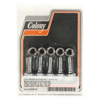 Colony Brake Rotor Bolt Kit Hex in Chrome Finish For Front 1973-1974 FL, FX, Rear 1973-1980 FL Models (ARM439989)