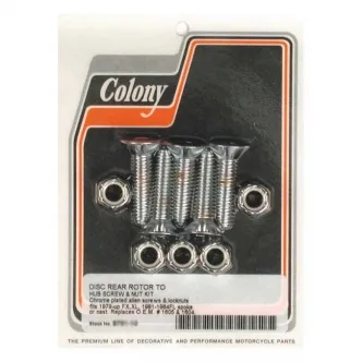 Colony Brake Rotor Bolt Kit Flat Head Allen Rear in Chrome Finish For 1979-2017 FX, XL, 1981-1984 FL Spoke Or Cast Wheel Models (ARM829989)