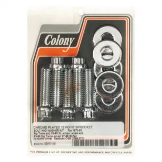 Colony Sprocket Bolt Kit 12 Point in Chrome Finish For 1973-1992 B.T., 1979-1990 XL (Cast Wheel, Chain & Belt), 1993-1998 B.T. Spoke Wheel (Excluding 1997-1998 Softail) Models (ARM159989)