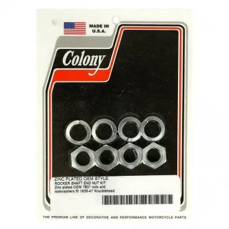 Colony Rocker Shaft End Nut Kit Left Side in Zinc Finish For 1936-1947 Knuckle (ARM996929)