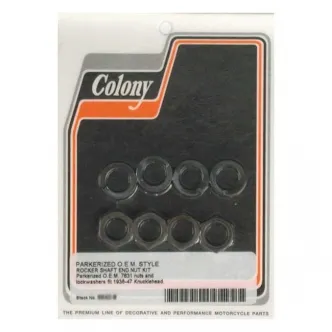 Colony Rocker Shaft End Nut Kit Left Side in Parkerized Finish For 1936-1947 Knuckle Models (ARM651989)