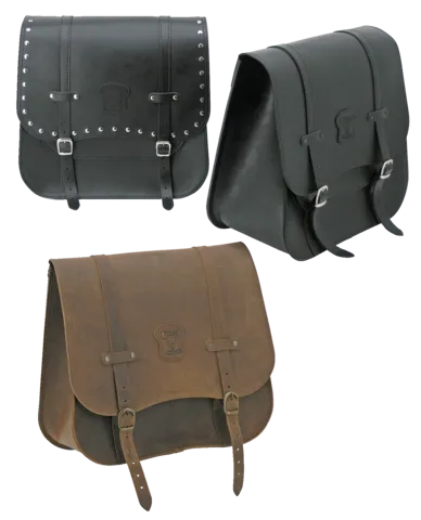 Texas Leather Side Saddlebag Deluxe Version in Black Leather With Matte Buckles (757032)