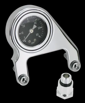 Zodiac Rocker Box Mounted Oil Pressure Gauge in Chrome Finish For 1999-2017 Twin Cam Models (169331)