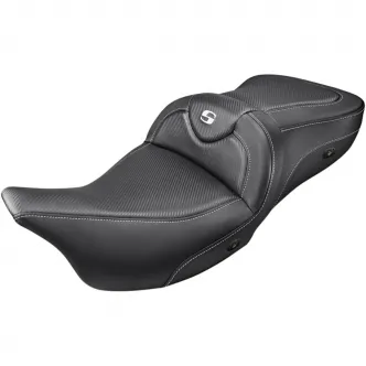 Saddlemen Heated Roadsofa CF 2-Up Seat in Black For 2008-2023 FLHR, FLHT, FLHX & FLTR Models (808-07B-185HCT)