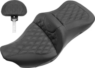 Saddlemen Heated Roadsofa LS 2-Up Seat With Driver's Backrest in Black For Harley Davidson 2008-2024 FLHR, FLHT, FLHX & FLTR Models (808-07B-182BRHC)