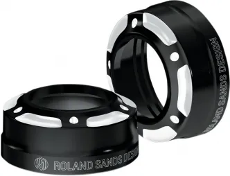 Roland Sands Design 49MM Misano Fork Dust Cover in Contrast Cut Finish For 2006-2017 Dyna Models (0208-2090-BM)