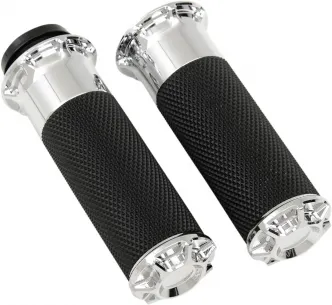 Arlen Ness Beveled Fusion Grips In Chrome Finish For 2008-2023 Harley Davidson Electronic Throttle Models (07-328)