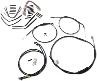 Burly Brand 14 Inch Apehanger Cable/Line Kit in Black Finish For 2008-2011 Dyna FXDF Fat Bob Dual Disc Without ABS Models (B30-1198)