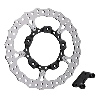 Arlen Ness 14 Inch Left Front Billet Big Brake Rotor In Black For Harley Davidson 2014-2024 Touring Models With Stock Style Open Center Spoke Mounted Rotor (300-000)