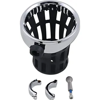 Ciro Big Ass Handlebar Mount Drink Holder in Black/Chrome Finish For 1-1/4 Inch Diameter Handlebars (50814)