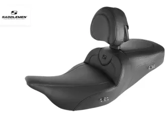 Saddlemen Heated Roadsofa Smooth Seat With Drivers Backrest For Harley Davidson 2008-2022 Touring FLHR, FLHT, FLHX & FLTR Models (808-07B-187BRHC)