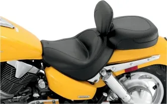 Mustang Two-Piece Wide Touring 2-Up Vintage Smooth Seat In Black With Driver Backrest For Honda 2004-2009 VTX1300C Models (79561)