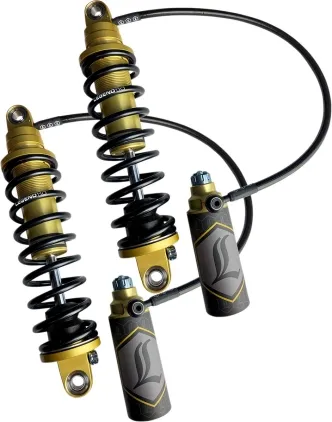 Legend Suspensions 13 Inch Gold Revo Arc Remote Reservoir Coil Suspension With Standard Springs For Harley Davidson 1999-2008 Touring Models (1310-1902)