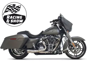 Two Brothers Racing 2-Into-1 Shorty Racing Exhaust in Raw Finish For 2018-2024 Softail Fat Bob, Deluxe, Low Rider / S, Slim, Street Bob & Standard Models (005-5120199)