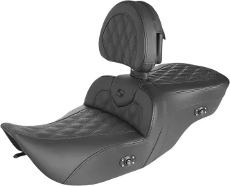 Saddlemen Heated Roadsofa Lattice Stitched Seat With Drivers Backrest For Harley Davidson 1997-2007 Touring FLHR, FLHX Models (897-06-182BRHC)