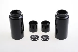 Cult Werk Short Version 6 Piece Fork Covers In Black Gloss Powder Coated With Milling For Indian 2018-2023 Scout Bobber Models (IN-SCO014)