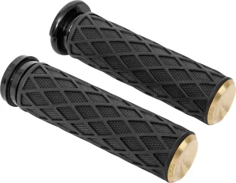 Arlen Ness Brass  Diamond Grips For Harley Davidson 2008-2023 Electronic Throttle Models (500-009)