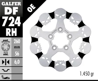 Galfer Rear Fixed Skull Brake Disc For Harley Davidson 2011-2022 Sportster, 2008-2012 XR1200 & 2016-2020 XG Street Models (DF724RH)