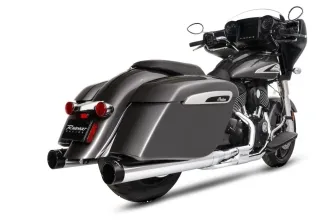 Rinehart DBX40 4 Inch Slip On Mufflers In Chrome With Black End Caps For Indian 2014-2024 Chieftain, Roadmaster, Challenger, Pursuit & Super Chief Models (500-0562)