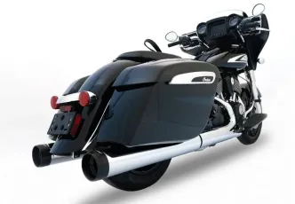 Rinehart 4.5 Inch MotoPro45 Slip-on Mufflers In Chrome With Black End Caps For Indian 2014-2024 Chieftain, Roadmaster, Challenger, Pursuit & Super Chief Models (500-0510)