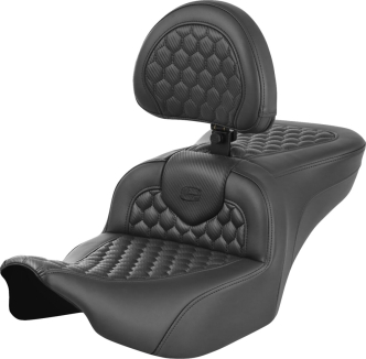 Saddlemen Honeycomb Roadsofa With Drivers Backrest With Black Stitching For Harley Davidson 2023-2024 FLHX Street Glide & FLTR Road Glide Models (823-07-189B0)