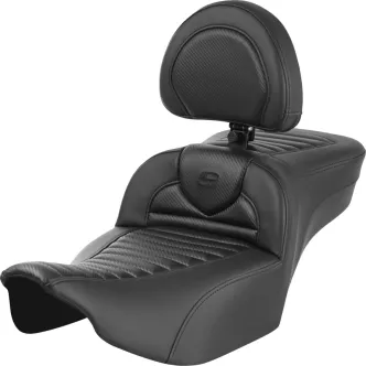 Saddlemen Extended Reach Roadsofa Carbon Fiber Tuck & Roll Seat With Drivers Backrest For Harley Davidson 2023-2024 CVO Road Glide & CVO Street Glide Models (823-07-205B0)