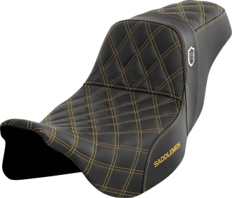 Saddlemen Pro Series SDC Performance Grip Seat With Gold Stitching For Harley Davidson 2008-2024 FLHR, FLHT, FLHX & FLTR Touring Models (Does Not Fit 2023-2024 CVO Models) (SC80807GOL)