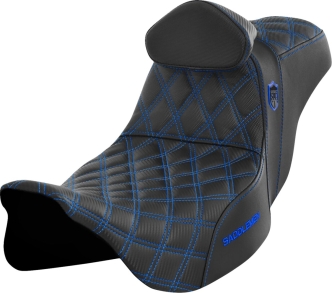 Saddlemen Pro Series SDC Performance Grip Seat With Driver Backrest And Blue Stitching For Harley Davidson 2008-2023 FLHR, FLHT, FLHX & FLTR Touring Models (SC80807BLURT)