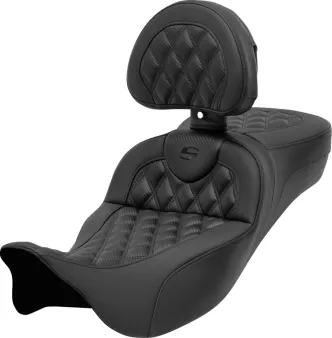 Saddlemen Extended Reach Roadsofa Carbon Fiber Lattice Stitched Seat With Drivers Backrest For Harley Davidson 2008-2024 Touring Models (808-07CF-184BR)