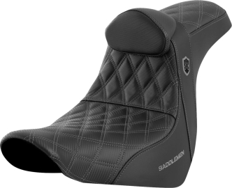 Saddlemen Pro Series SDC Performance Grip Seat With Drivers Backrest With Grey Stitching For Harley Davidson 2018-2024 Softail FLSB Sport Glide & FXLRS/FXLRST Low Rider S/ST Models (SC81829GRERT)