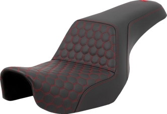 Saddlemen Honeycomb Step-Up Seat With Red Stitching For Harley Davidson 2006-2017 Dyna FXD/FXDWG Models (A806-04-177RED)