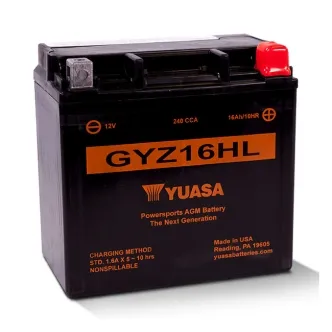 Yuasa GYZ Series High Performance Maintenance Free 12V Battery For 2004-2022 XL, RH Sportster, Pan America, XR1200, XG Street & Buell Models (GYZ16HL)