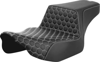 Saddlemen Extended Reach Honeycomb Step-Up Seat With White Stitching For Harley Davidson 2023-2024 CVO FLHX Street Glide & FLTR Road Glide Models (823-07-17806)