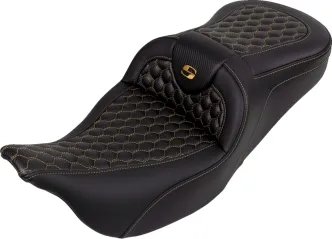 Saddlemen Carbon Fiber Honeycomb Roadsofa Seat With Gold Stitching For Harley Davidson 2008-2023 Touring Models (A808-07B-189GOL)