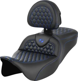 Saddlemen Carbon Fiber Honeycomb Roadsofa Seat With Drivers Backrest With Blue Stitching For Harley Davidson 2008-2023 Touring Models (A808-07R-189BLU)