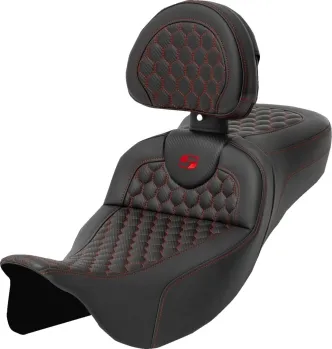 Saddlemen Honeycomb Roadsofa Seat With Drivers Backrest With Red Stitching For Harley Davidson 2008-2023 Touring Models (A808-07R-190RED)