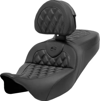 Saddlemen Carbon Fiber Lattice Stitched Roadsofa Seat With Drivers Backrest For Harley Davidson 2008-2024 FLHR, FLHT, FLHX & FLTR Touring Models (Does Not Fit 2023-2024 CVO Models) (808-07CF-182BR)