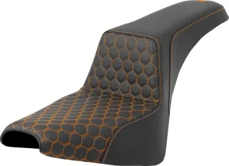 Saddlemen Honeycomb Step-Up Seat With Orange Stitching For Harley Davidson 2018-2024 Softail Street Bob FXBB/S & Softail Standard FXST Models (818-30-17703)