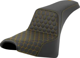 Saddlemen Honeycomb Step-Up Seat With Gold Stitching For Harley Davidson 2018-2024 Softail Street Bob FXBB/S & Softail Standard FXST Models (818-30-17707)