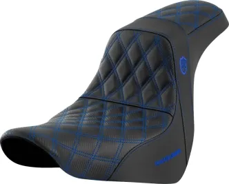 Saddlemen Carbon Fiber Pro Series SDC Performance Gripper Seat With Blue Stitching For Harley Davidson 2018-2024 Softail FLSB Sport Glide & FXLRS/FXLRST Low Rider S/ST Models (SC81829BLU)