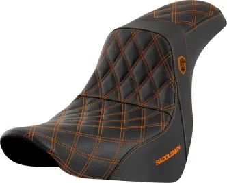 Saddlemen Carbon Fiber Pro Series SDC Performance Gripper Seat With Orange Stitching For Harley Davidson 2018-2024 Softail FLSB Sport Glide & FXLRS/FXLRST Low Rider S/ST Models (SC81829ORA)