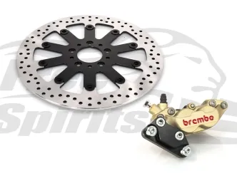 Free Spirits 320mm Brake Rotor Upgrade Kit With 4 Piston Brembo Caliper In Gold For 2006-2017 Dyna With Single Disc Spoke Wheel (203922GK)