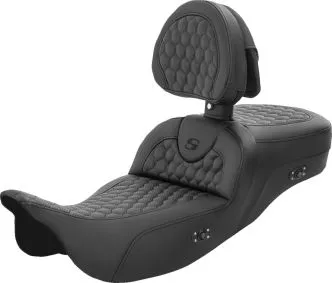 Saddlemen Heated Extended Reach Roadsofa Honeycomb Seat With Drivers Backrest With Black Stitching For Harley Davidson 2008-2024 FLHR, FLHT, FLHX & FLTR Touring Models (Does Not Fit 2023-2024 CVO Models) (808-07B-190BRHC)